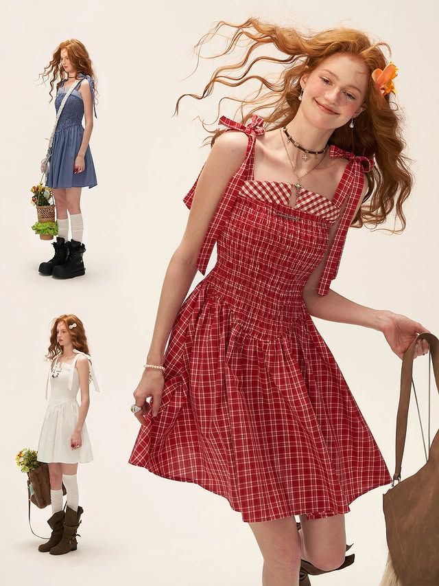 Váy Hai Dây Kẻ Caro Đỏ Red Gingham – Vẻ Đẹp Ngọt Ngào Phong Cách Coquette