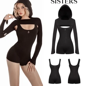Jumpsuit nữ kèm áo khoác có mũ SISTERS màu đen