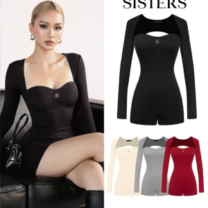Jumpsuit nữ tay dài hở lưng cổ vuông